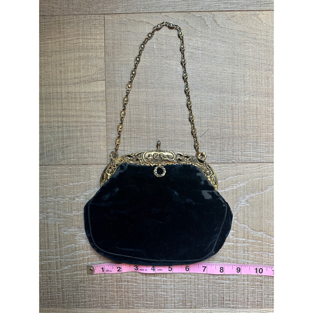 Antique Victorian 1890s Velvet Bag Vermeil Sterling Ornate Cherub Frame Purse - Picture 13 of 14